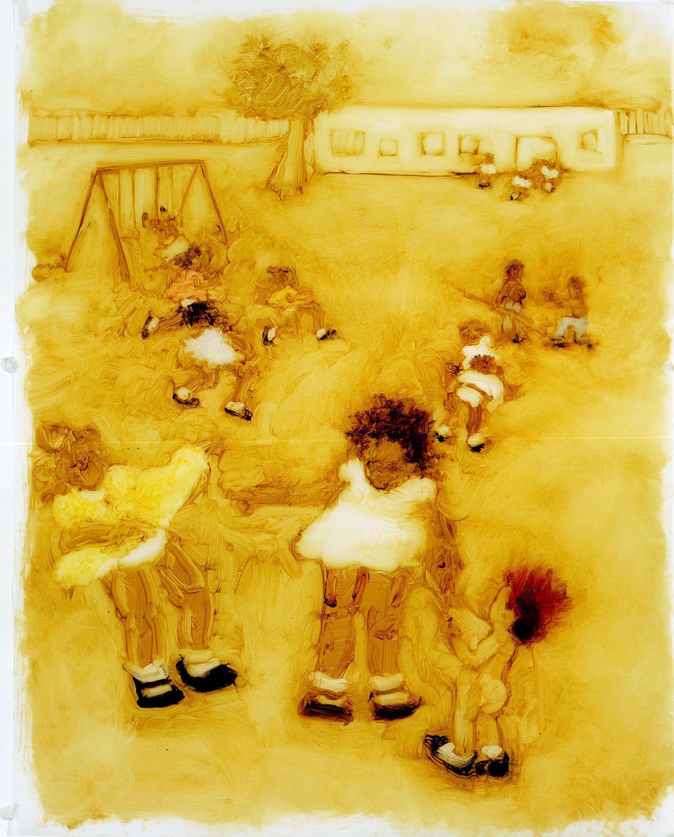 Kim Dingle, School Grounds, 2000, cm 61 x 48,3, olio su pergamena